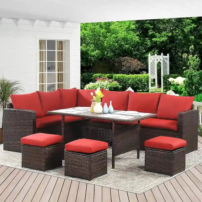 Set Divano Sezionale da Esterno/Interno in Vimini 3 Pezzi per Patio, Portico, Giardino