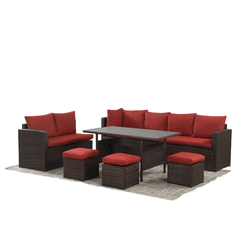 Set Divano Sezionale da Esterno/Interno in Vimini 3 Pezzi per Patio, Portico, Giardino
