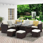 Set Divano Sezionale da Esterno/Interno in Vimini 3 Pezzi per Patio, Portico, Giardino
