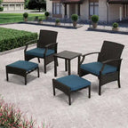 Set da conversazione da patio da 5 pezzi con cuscini con tavolino da caffè e pouf