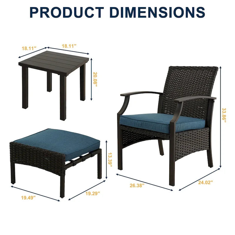 Set da conversazione da patio da 5 pezzi con cuscini con tavolino da caffè e pouf