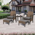 Set da conversazione da patio da 5 pezzi con cuscini con tavolino da caffè e pouf