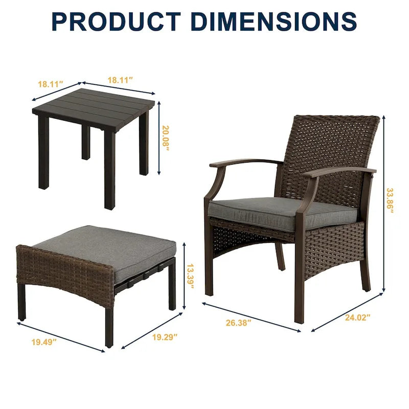 Set da conversazione da patio da 5 pezzi con cuscini con tavolino da caffè e pouf
