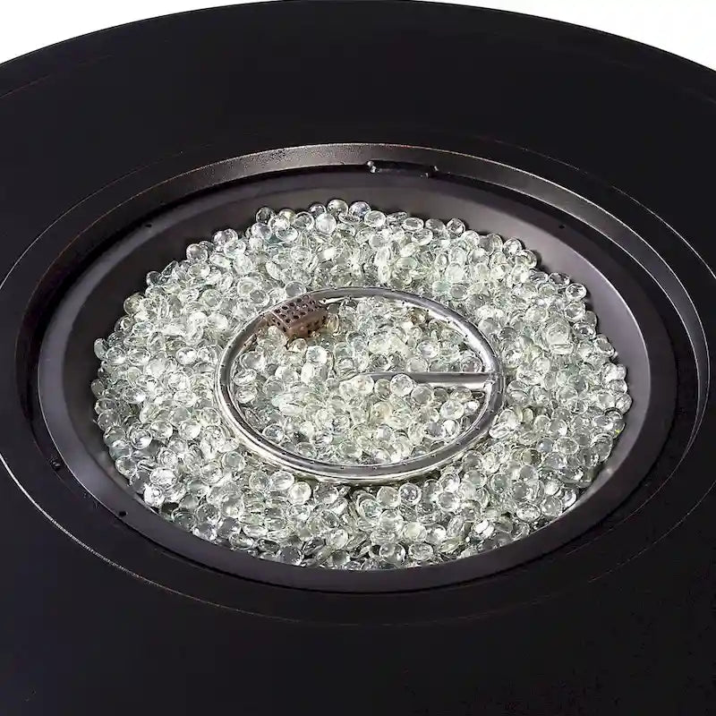 Set tavolo rotondo da esterno in alluminio da 44 pollici con braciere, quattro poltrone reclinabili girevoli e accessori