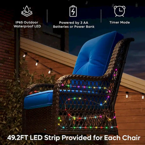 Fauteuil à bascule d'extérieur et table d'appoint en rotin osier pivotants avec éclairage LED, 2 pièces (siège unique)