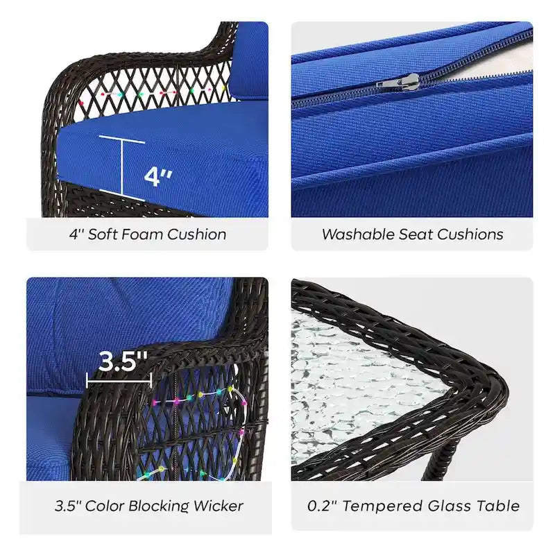 Sedia a dondolo da esterno e tavolino in rattan con illuminazione a LED orientabile, 2 pezzi (seduta singola)