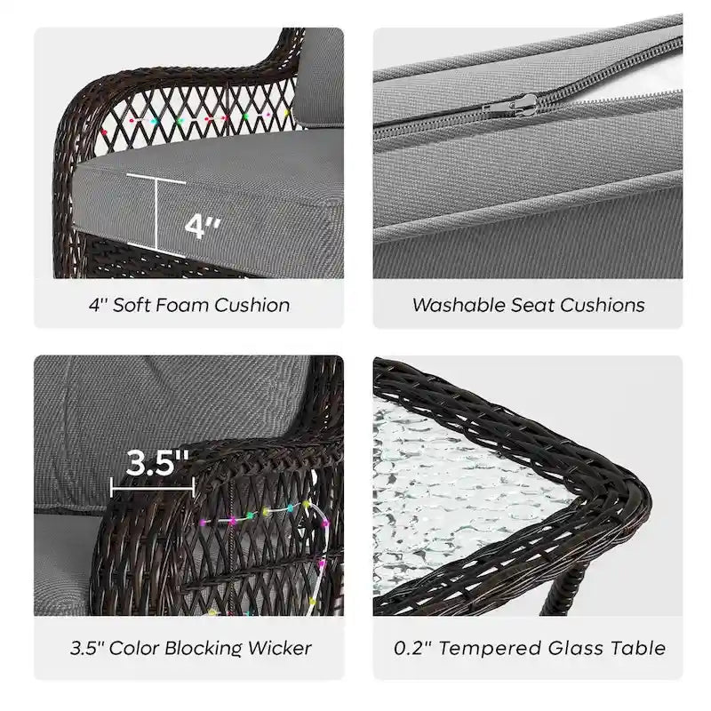 Sedia a dondolo da esterno e tavolino in rattan con illuminazione a LED orientabile, 2 pezzi (seduta singola)