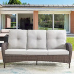 Divano in Rattan con Poltrone Girevoli a Dondolo, Pouf - Marrone
