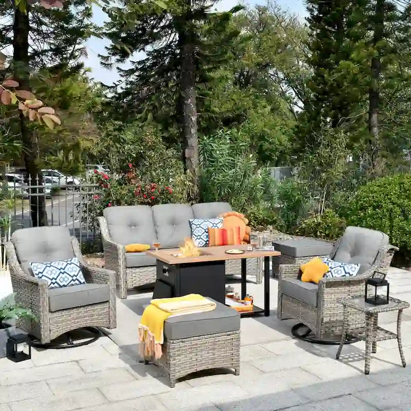 Ensemble de meubles de patio de conversation d'extérieur XIZZI 7 pièces avec brasero