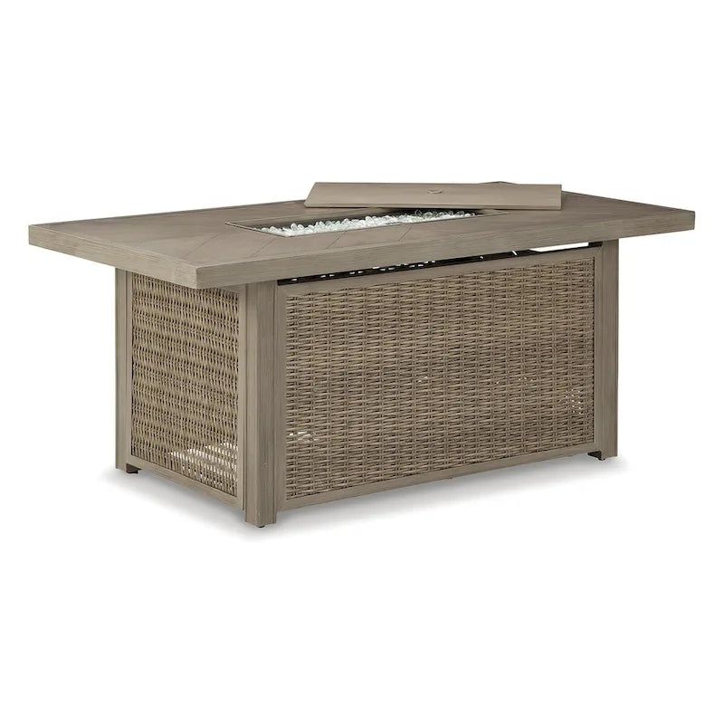 Tavolo con focolare Beachcroft di Signature Design by Ashley, marrone/beige, con 4 poltrone lounge girevoli Nuvella