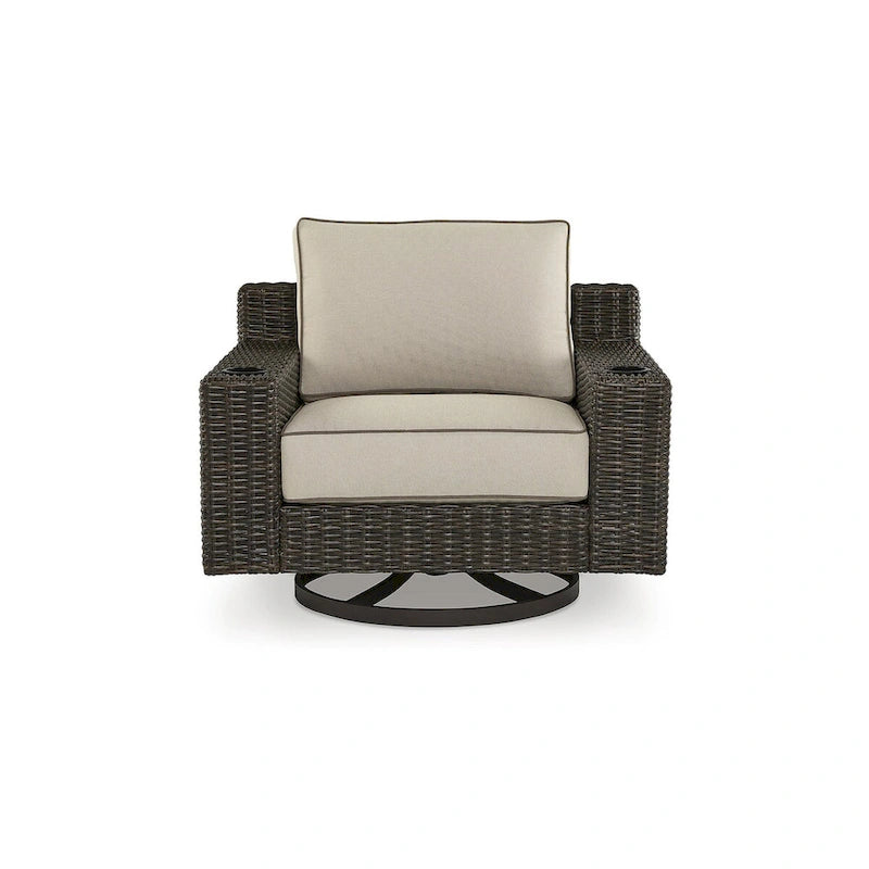 Signature Design by Ashley Coastline Bay poltrona girevole da esterno marrone con cuscino - 42.63 L x 36.25 P x 35 H