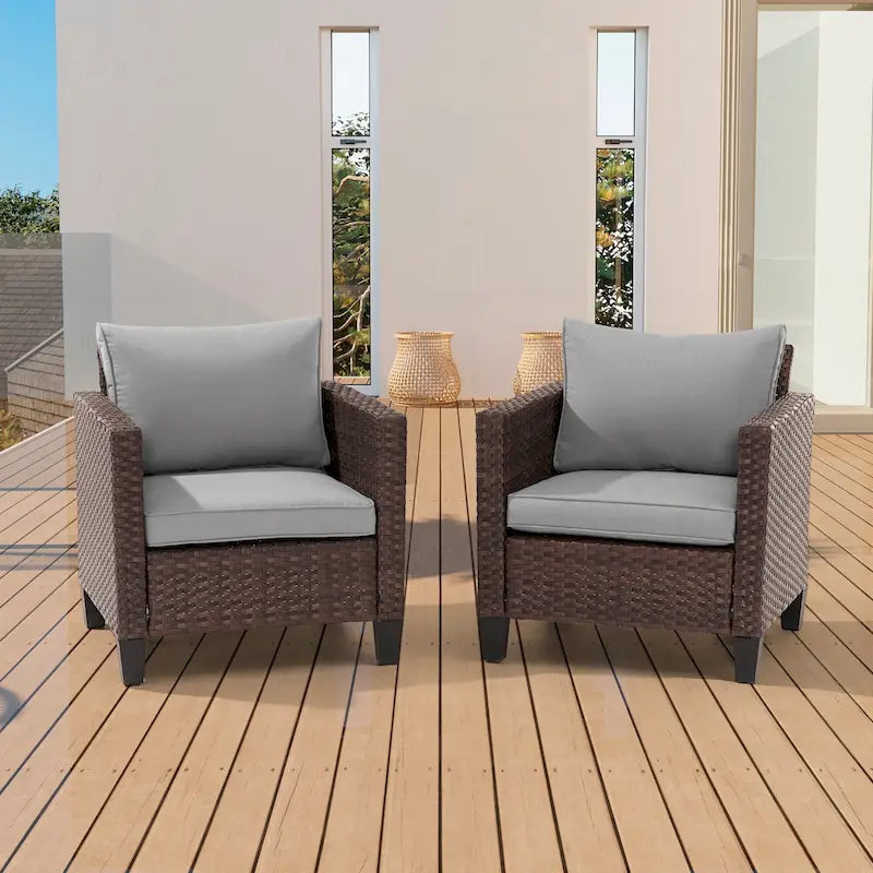 BONOSUKI Lot de 2 canapés simples de terrasse en rotin marron pour extérieur