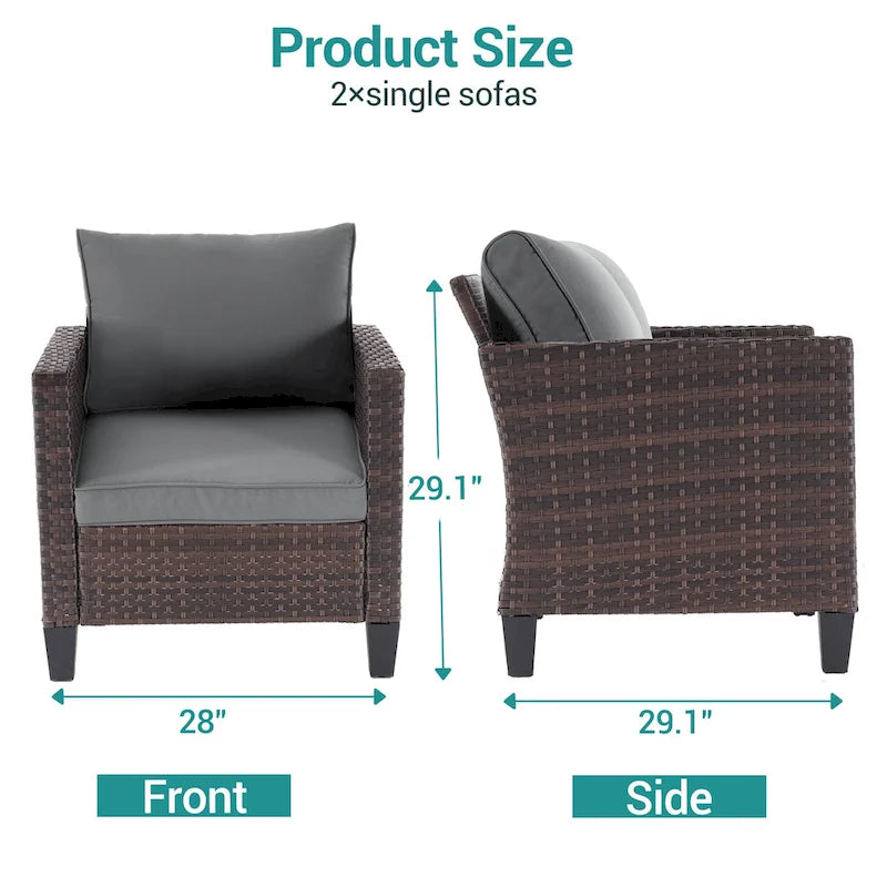 BONOSUKI Set 2 pz Divano Singolo da Giardino Rattan Marrone per Esterni