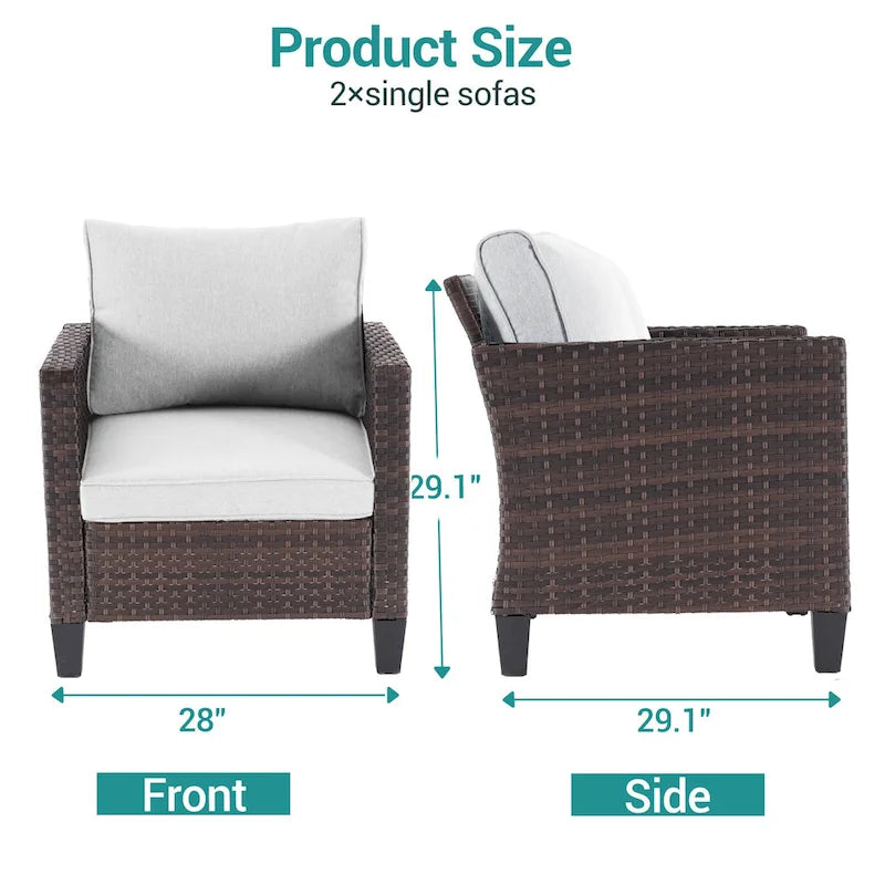 BONOSUKI Set 2 pz Divano Singolo da Giardino Rattan Marrone per Esterni