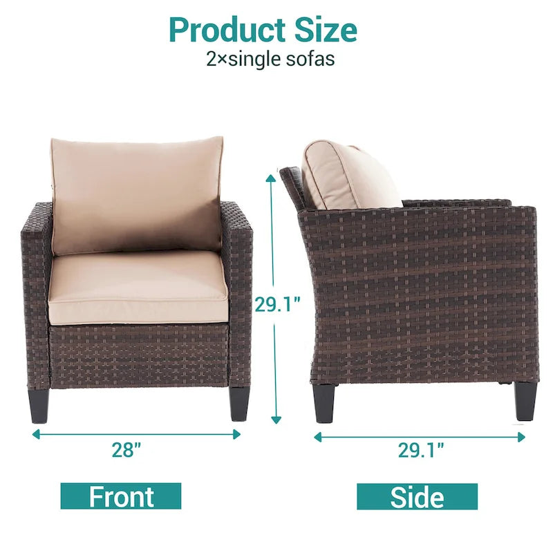 BONOSUKI Set 2 pz Divano Singolo da Giardino Rattan Marrone per Esterni