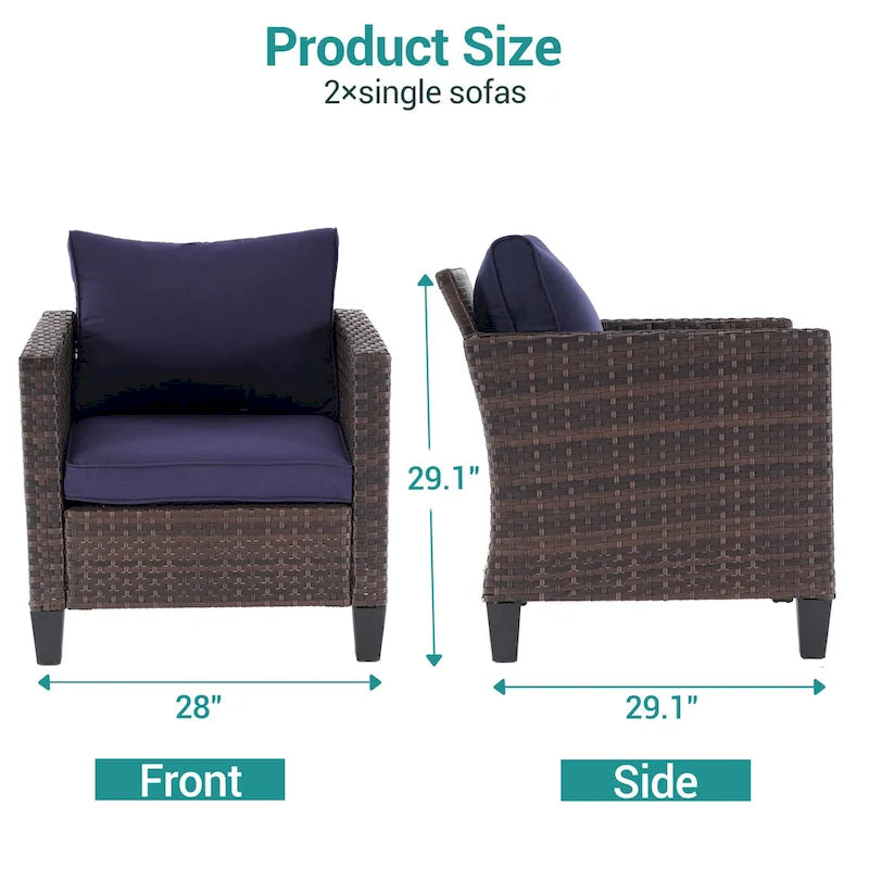 BONOSUKI Set 2 pz Divano Singolo da Giardino Rattan Marrone per Esterni