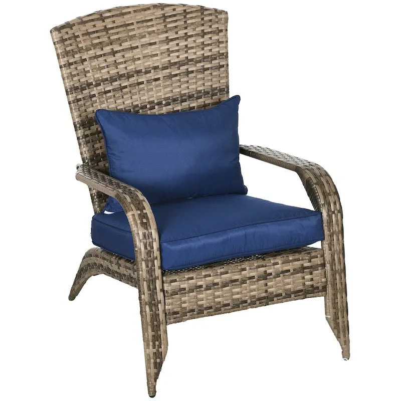 Sedia Adirondack in vimini per patio, sedia da falò in rattan per tutte le stagioni con cuscini morbidi, schienale alto curvo e braccioli