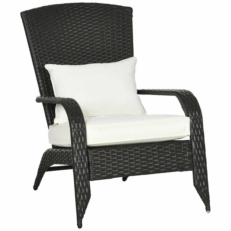 Sedia Adirondack in vimini per patio, sedia da falò in rattan per tutte le stagioni con cuscini morbidi, schienale alto curvo e braccioli