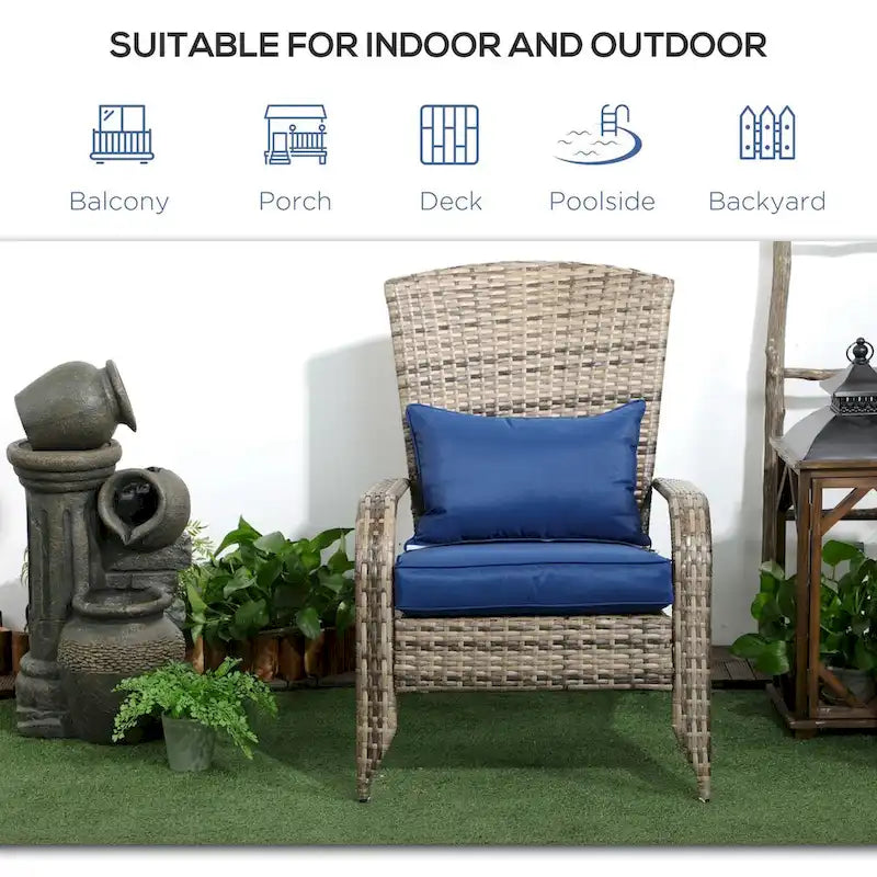 Sedia Adirondack in vimini per patio, sedia da falò in rattan per tutte le stagioni con cuscini morbidi, schienale alto curvo e braccioli