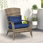 Sedia Adirondack in vimini per patio, sedia da falò in rattan per tutte le stagioni con cuscini morbidi, schienale alto curvo e braccioli