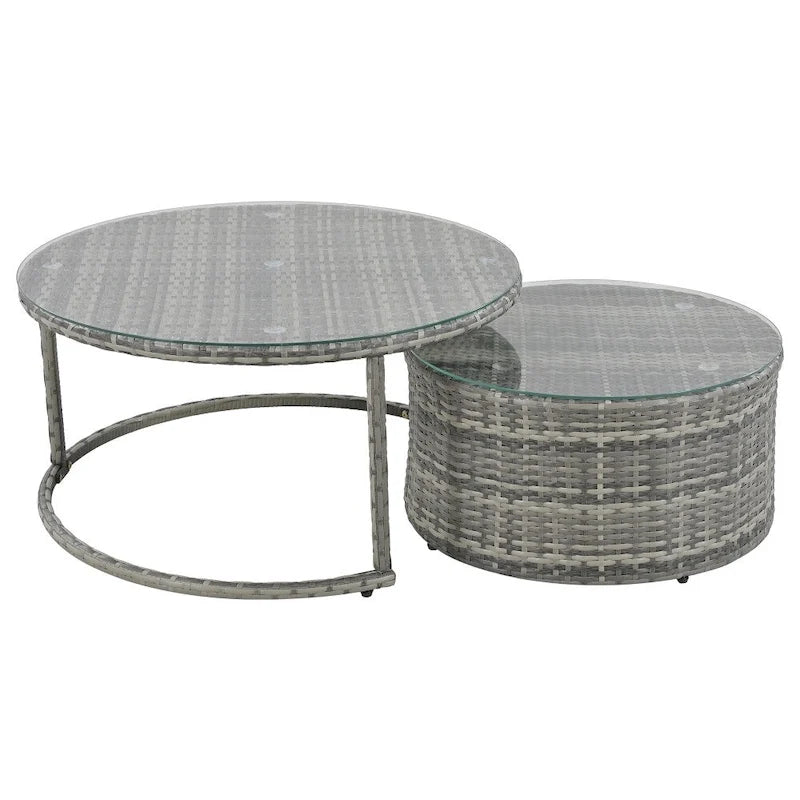 Set Divano da Esterno Semicircolare a 9 Pezzi in Rattan Grigio e Cuscini Blu