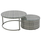9-Pieces Outdoor Half-moon Patio Sofa Set Gray Wicker and Blue Cushion