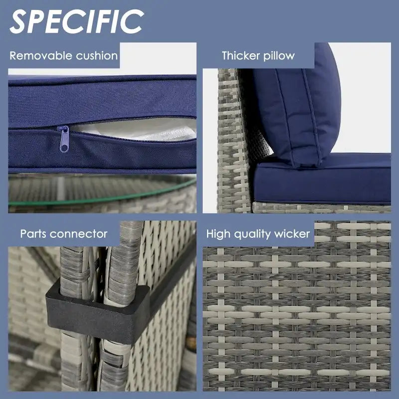 Set Divano da Esterno Semicircolare a 9 Pezzi in Rattan Grigio e Cuscini Blu