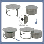 Set Divano da Esterno Semicircolare a 9 Pezzi in Rattan Grigio e Cuscini Blu