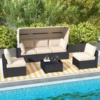 Set Mobili da Esterno in Rattan Sintetico 6 Pezzi con Baldacchino