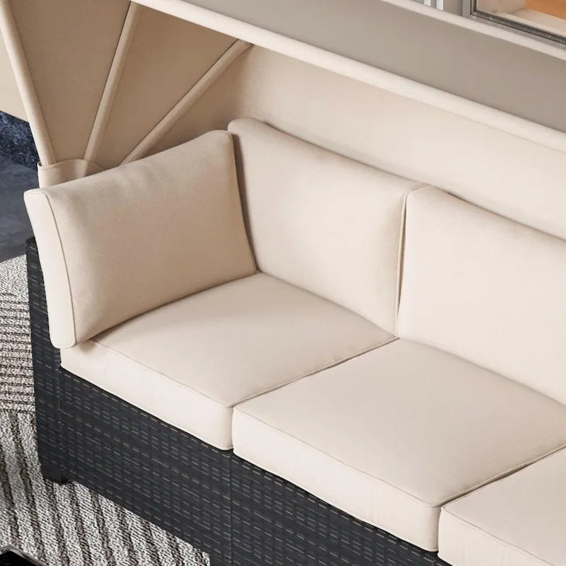 Set Mobili da Esterno in Rattan Sintetico 6 Pezzi con Baldacchino