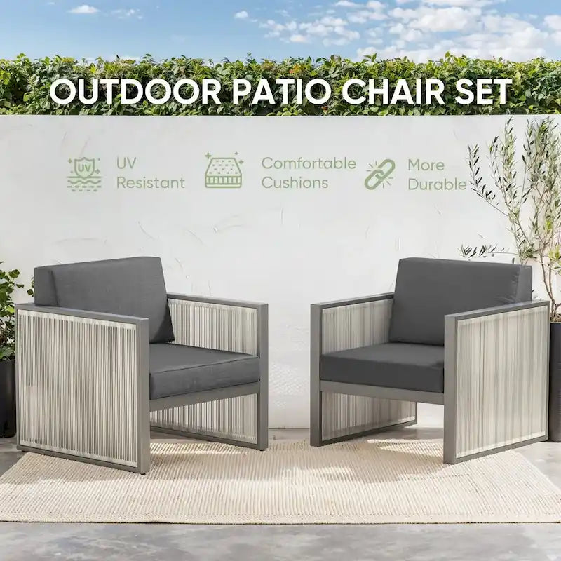 2 Sedie in Rattan Sintetico PE - Grigio Scuro
