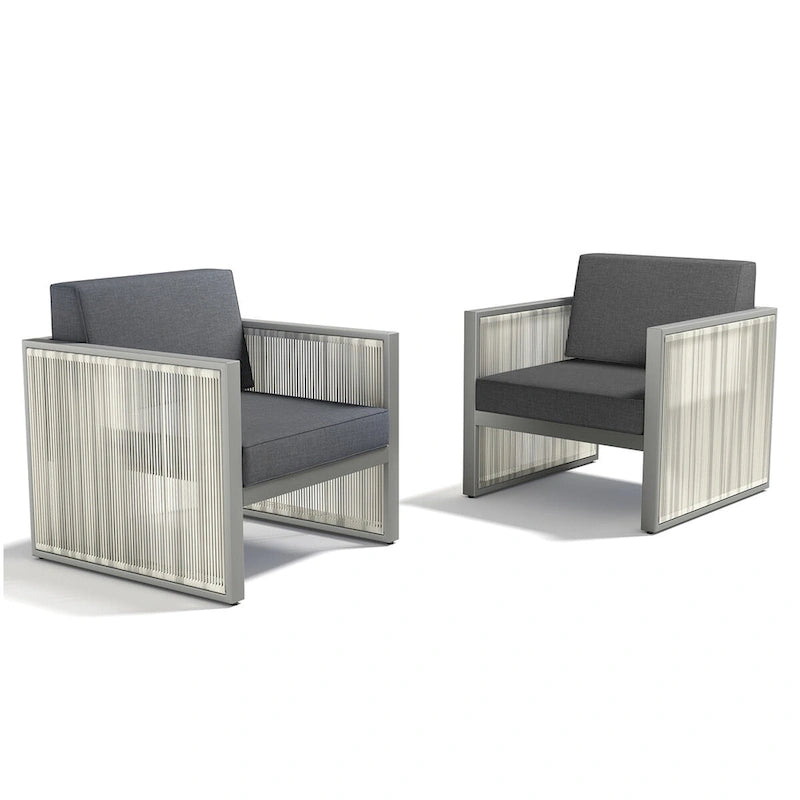 2 Sedie in Rattan Sintetico PE - Grigio Scuro