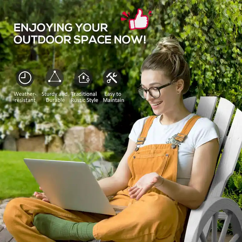 Sedia a dondolo Adirondack in legno con design a doghe e schienale sovradimensionato