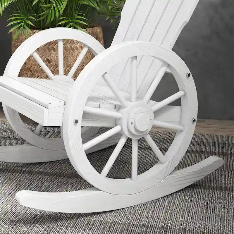 Sedia a dondolo Adirondack in legno con design a doghe e schienale sovradimensionato