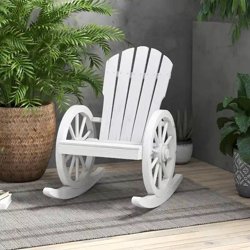 Sedia a dondolo Adirondack in legno con design a doghe e schienale sovradimensionato