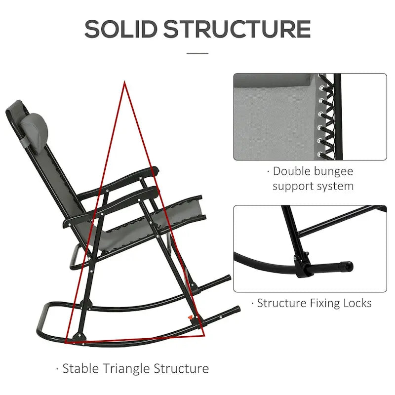 Ensemble de 2 chaises berçantes d'extérieur pliantes avec appuie-têtes pour jardin, patio, terrasse, cour arrière