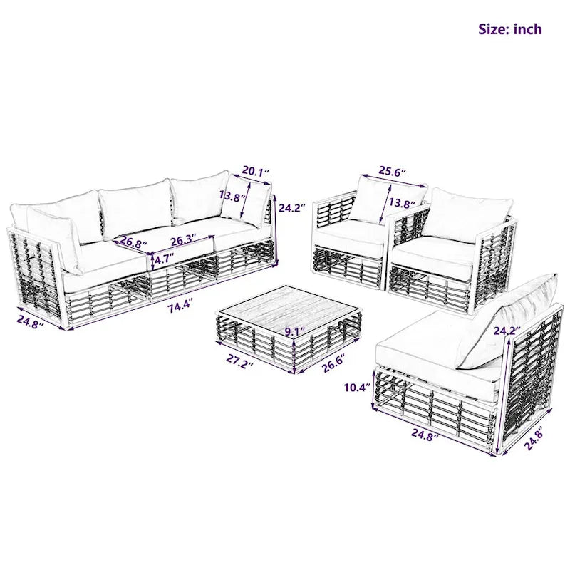 Set di divani componibili da esterno, set mobili da giardino, 7 pezzi