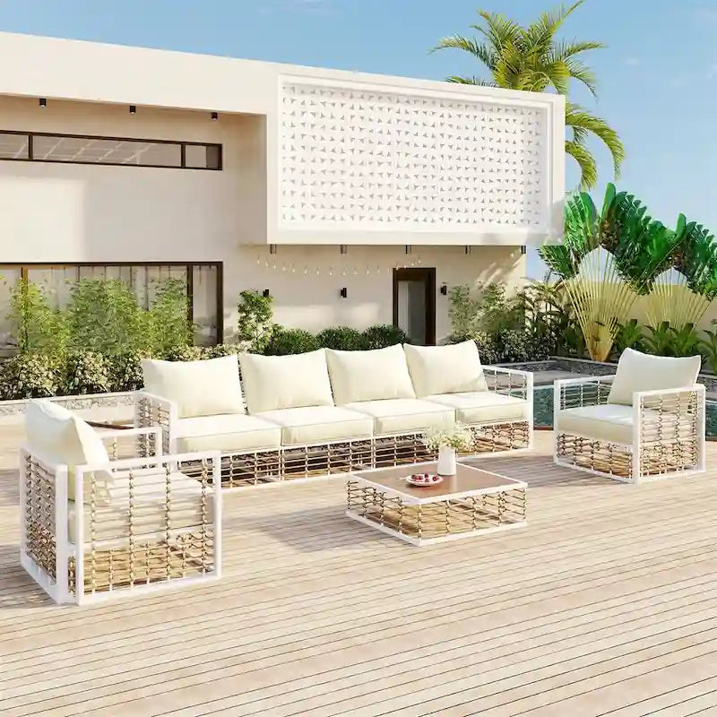 Set di divani componibili da esterno, set mobili da giardino, 7 pezzi