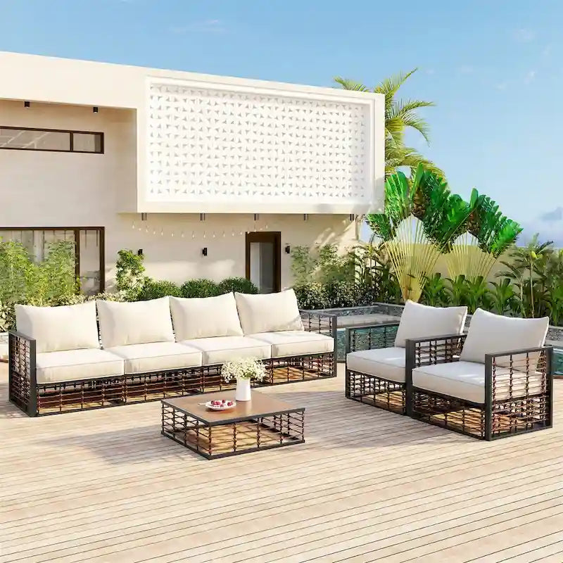 Set di divani componibili da esterno, set mobili da giardino, 7 pezzi