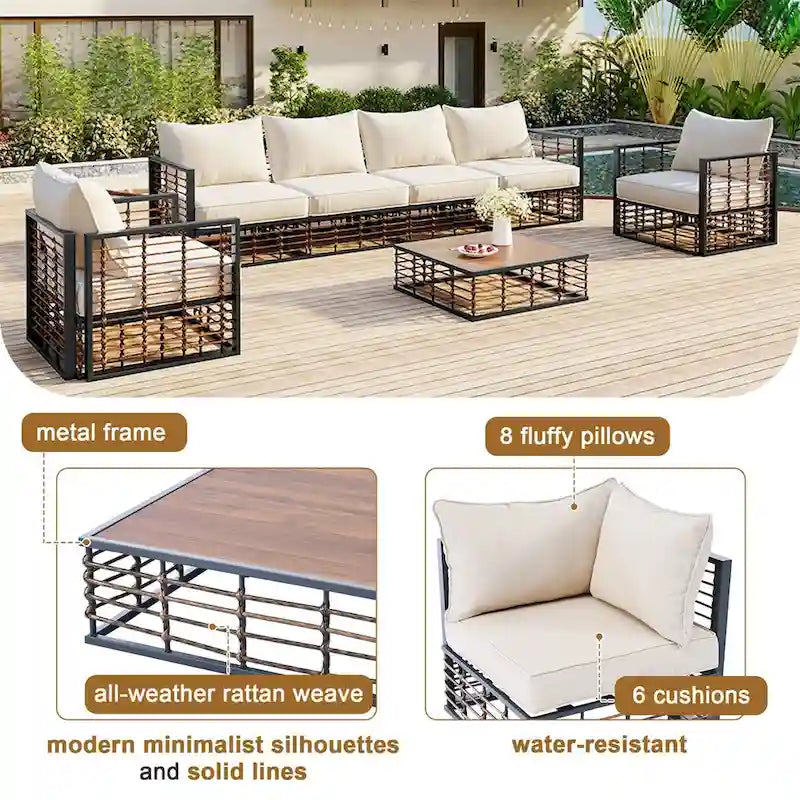 Set di divani componibili da esterno, set mobili da giardino, 7 pezzi