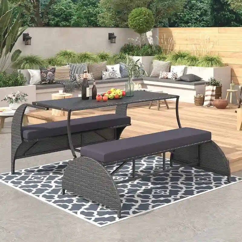 Set Divanetto da Giardino Esterno e Tavolo da Pranzo Convertibile