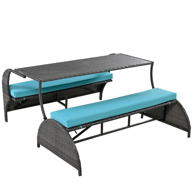 Set Divanetto da Giardino Esterno e Tavolo da Pranzo Convertibile