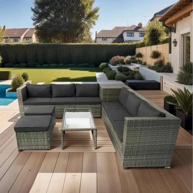 Set Divano per Esterni in Rattan di Vimini a Sezioni da 8 Pezzi