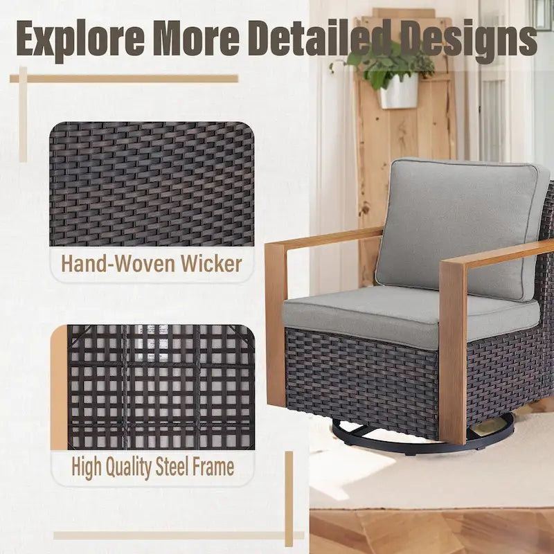 Sedia girevole da esterno in rattan vimini Gymojoy - Marrone