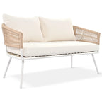Set da conversazione da esterno Boho beige 4 pezzi con tavolo in legno di acacia, corda in PP fatta a mano e struttura in metallo, piedini regolabili