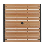 Tavolo in finto teak quadrato da 36" con struttura in acciaio nero e foro per ombrellone e 4 sedie Club