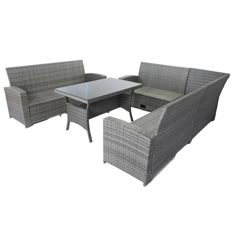 MM Set da esterno componibile a 5 pezzi in vimini per patio