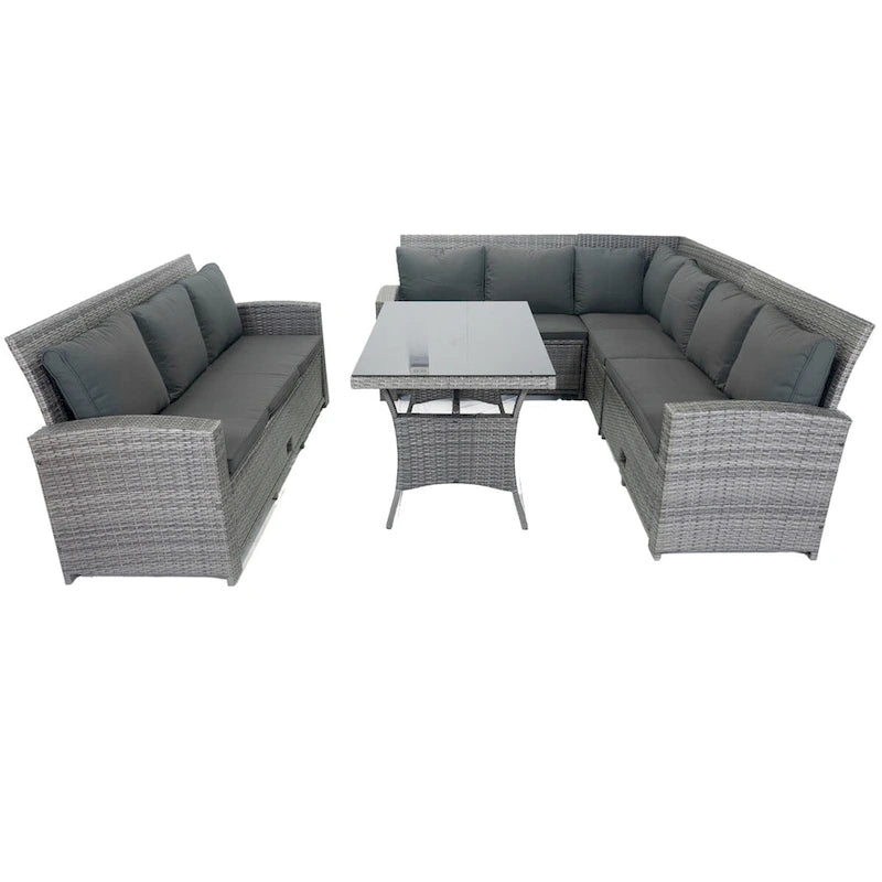 MM Set da esterno componibile a 5 pezzi in vimini per patio