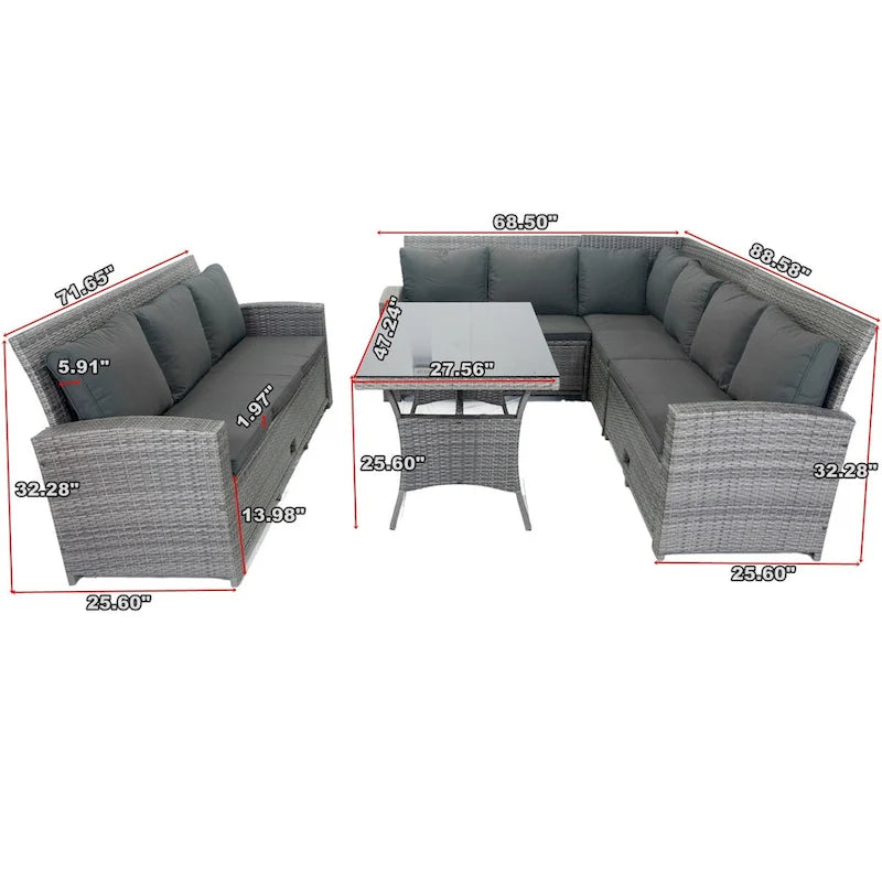 MM Set da esterno componibile a 5 pezzi in vimini per patio