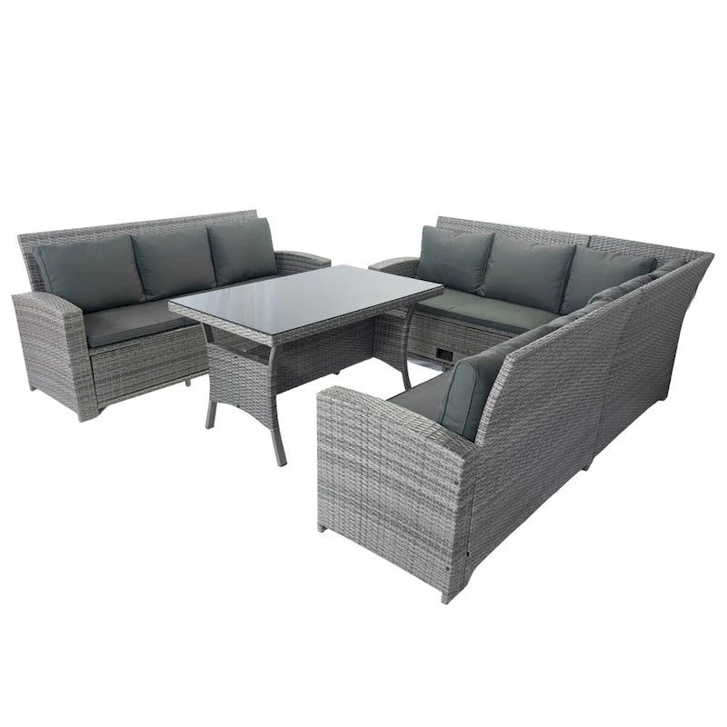 MM Set da esterno componibile a 5 pezzi in vimini per patio